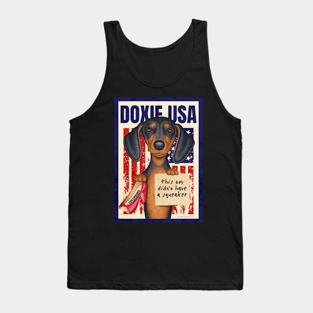 Doxie fun red white and blue patriotic Black Dachshund with Red Shoe USA Tank Top by Danny Gordon Art